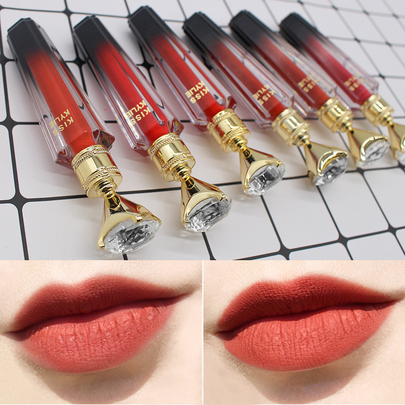 kisskylie魅惑金钻石滋润唇釉哑光雾面南瓜色复古热卖网红款kl709