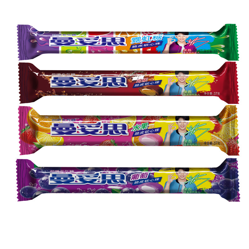 曼妥思劲嚼充气糖脆皮软心珠水果糖37g15条整盒装多个口味可选