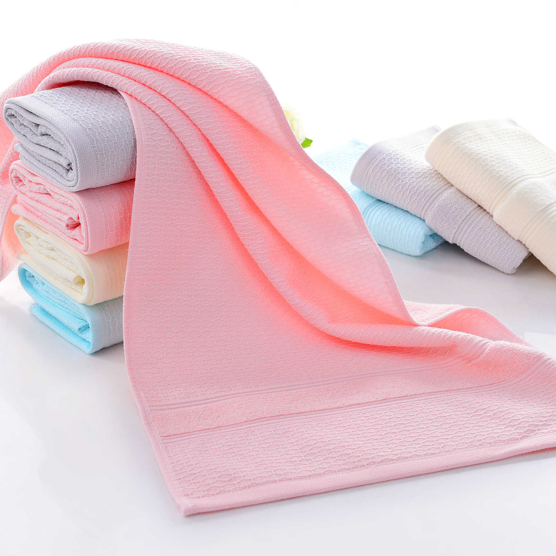 厂家批发棉毛巾洗脸家用成人网格横条毛巾 吸水加厚商超大毛巾