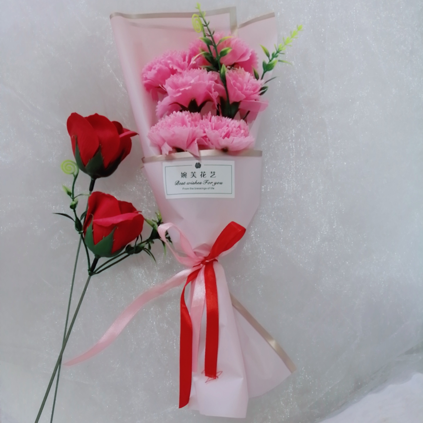 康乃馨6朵小花束香皂花毕业520仿真花创意积分换购活动礼物送长辈
