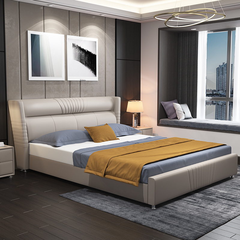 8米北欧皮床真皮床现代轻奢软床主卧床设计师样板房