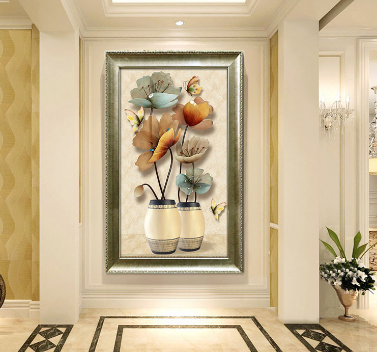 油画欧式玄关装饰画美式风景山水画客厅竖版挂画走廊过道壁画