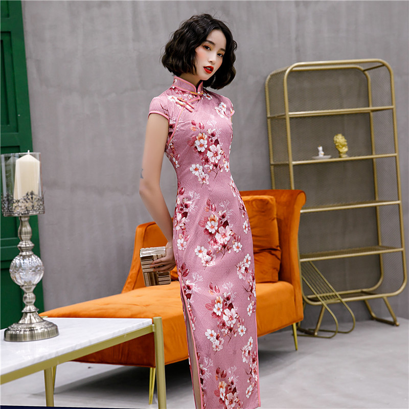 gx时尚改良年轻少女长款旗袍2020春季新款香云纱双层旗袍裙