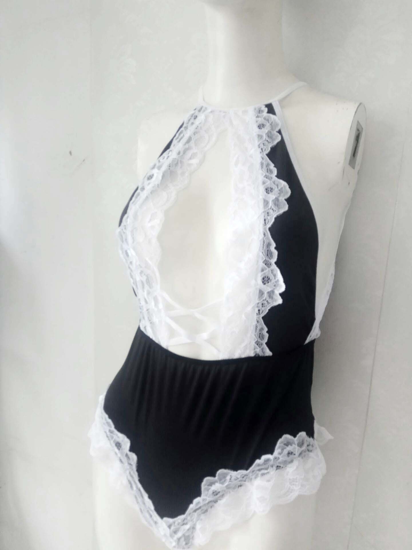 外贸性感三点式情趣内衣欧美睡衣女女仆装包臀lingerie setsb386