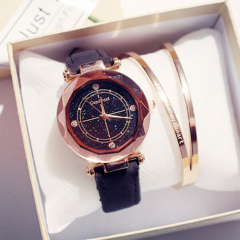 抖音同款星空手表女学生韩版简约休闲大气石英表潮流女士腕表