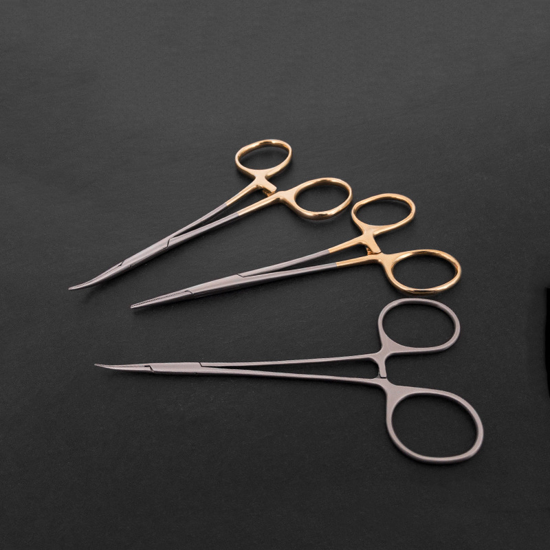 不锈钢蚊式止血钳125金柄显微精细微血管钳去眼袋双眼皮整形工具