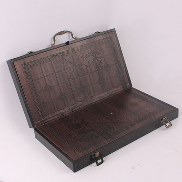 现货中国象棋皮盒4.0 5.0 6.0仿古皮质手提象棋盒折叠皮革棋盒