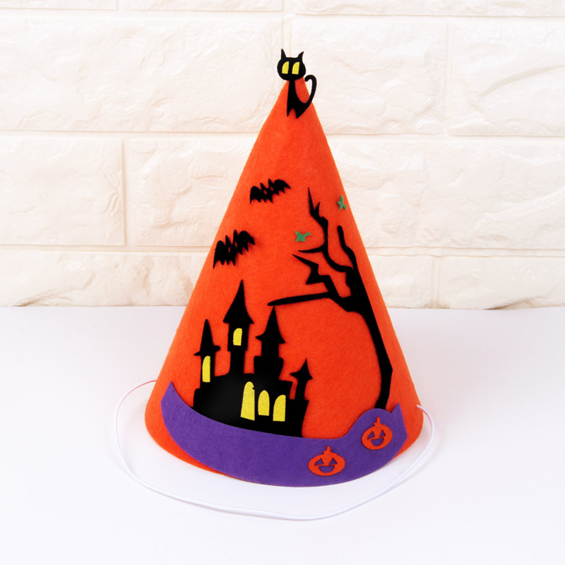 万圣节儿童表演道具 幼儿园装扮女巫尖顶帽子手工不织布diy材料包