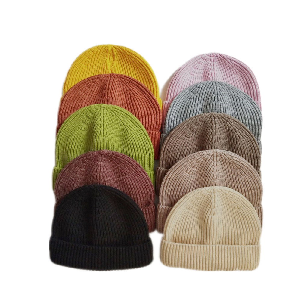 Spot Cross-Border Hot Selling Solid Color Knitted Sleeve Cap Men's and Women's Korean-Style New Casual Fashion Wool Toe Cap Skullcap
