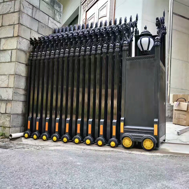 铝合金自动伸缩门电动伸缩门无轨收缩大门黑色推拉门直线平移门