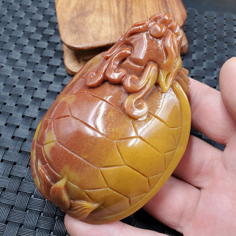 实物拍照天然玉石和田玉金丝玉龙龟手把件俏色玉髓长寿龟手把件