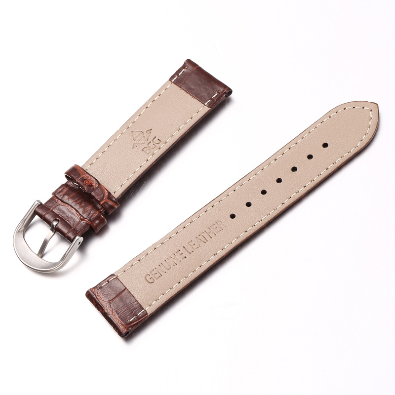 头层牛皮皮革手表表带 竹节纹不锈钢针扣表带 20mm