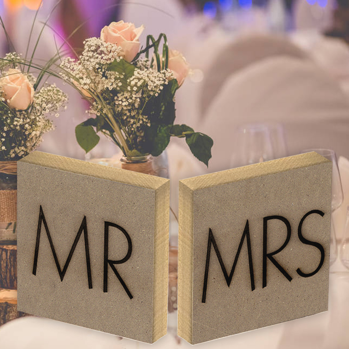 情人节结婚庆装饰礼物mr mrs双面雕刻摆件新郞新娘刻字木板工艺品