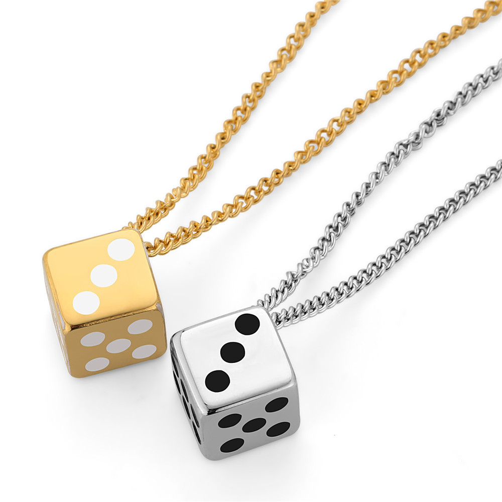 嘻哈时尚创意钛钢纯色幸运骰子项链男女情侣款吊坠日韩个性首饰品
