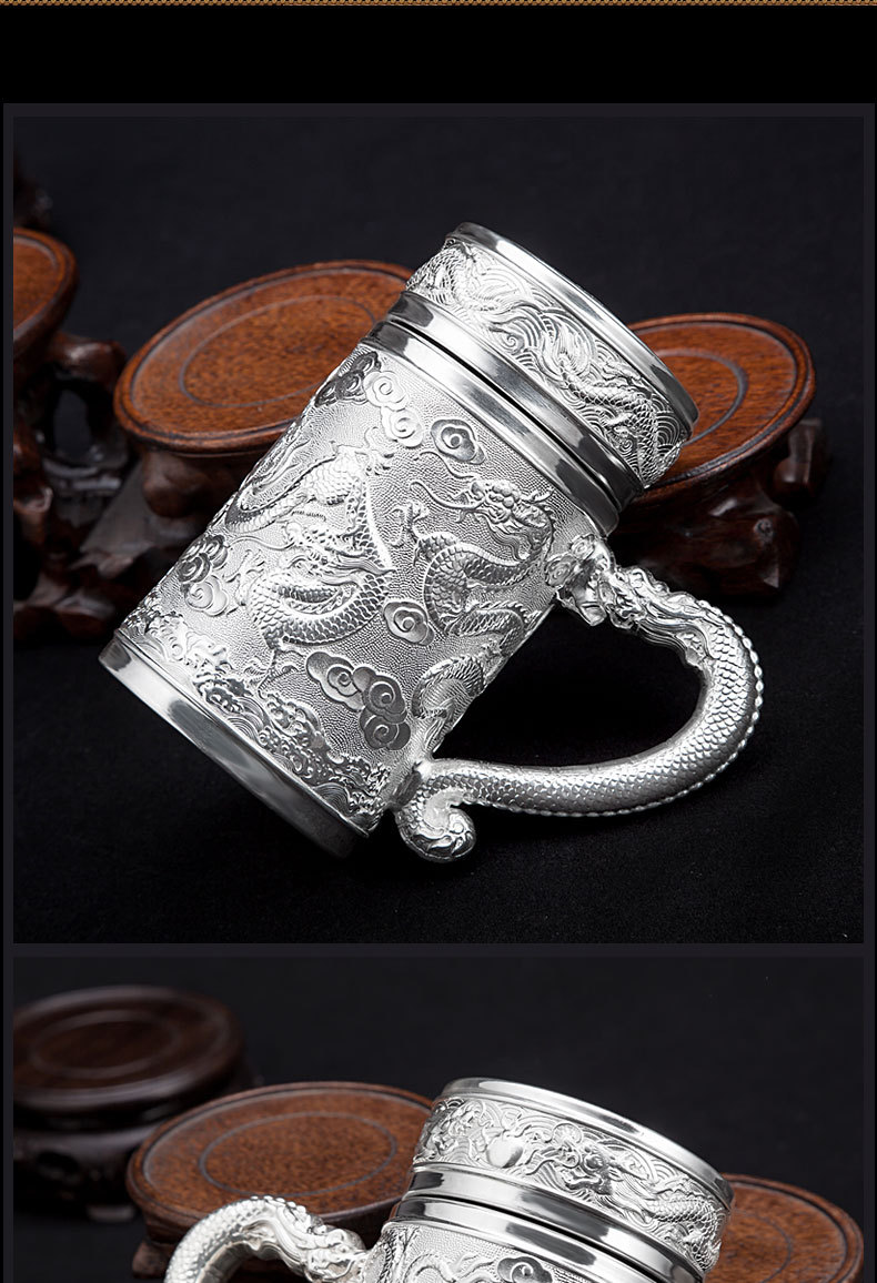 加厚九龙九龙办公杯 银杯子999纯银 云南雪花银水杯厂家直供批发