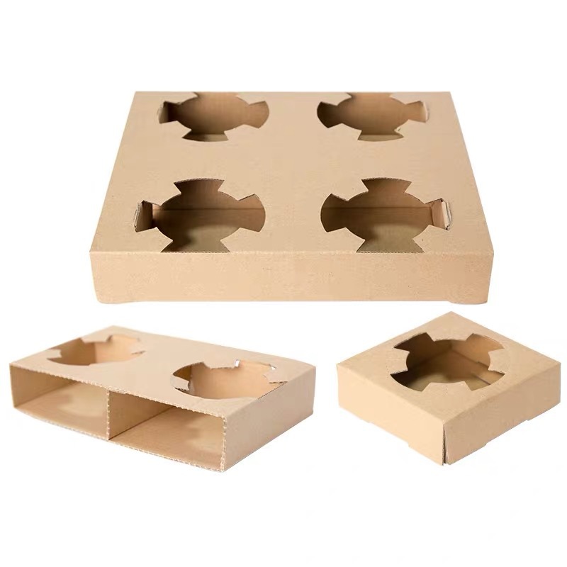 一次性奶茶杯托四杯托奶茶外卖打包加厚牛皮纸二杯托