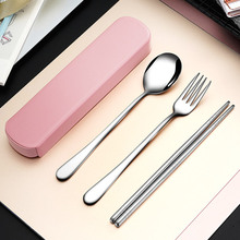 韩式可爱便携式不锈钢餐具套装筷子勺子叉子三件套学生旅行筷勺盒