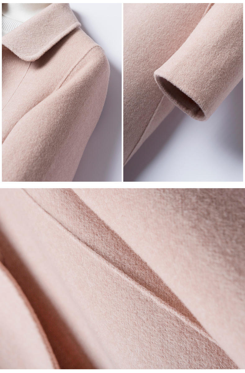 秋冬新款斜纹双面呢羊毛大衣女中长款过膝修身厚西装羊毛外套