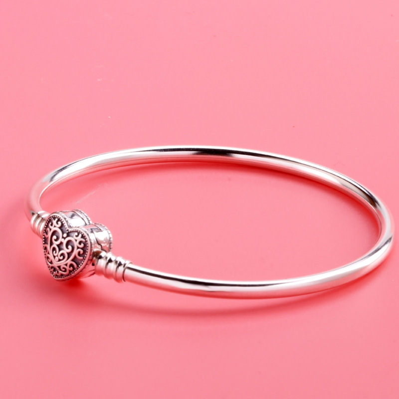 潘家s925纯银手镯 欧美风新款心形花纹diy手镯 百搭串珠 厂家直销