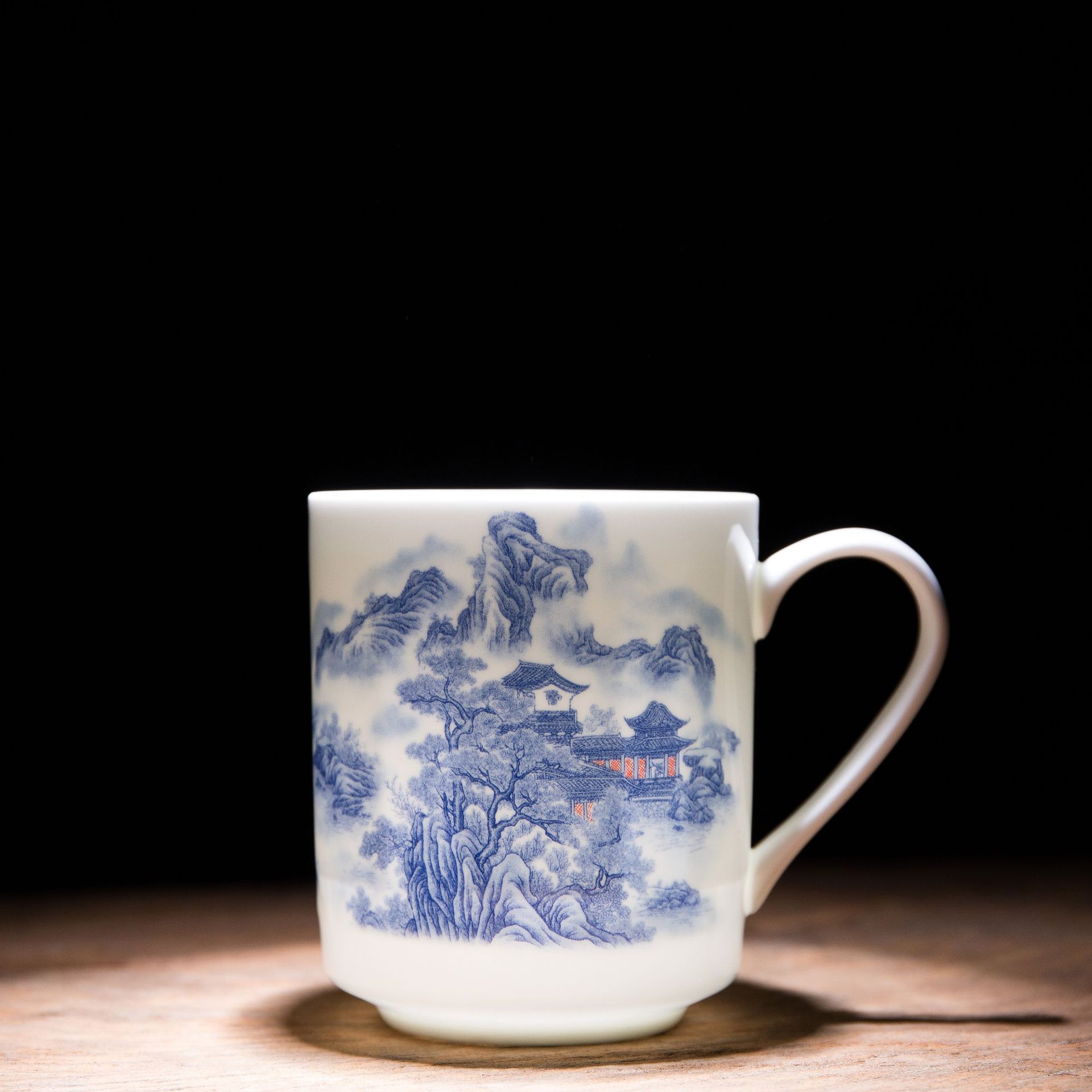 Jingdezhen Bone-China Cup Office Meeting Cup Ceramic Cup Teacup with Lid Large Capacity Blue and White Water Cup Business Gift Cup