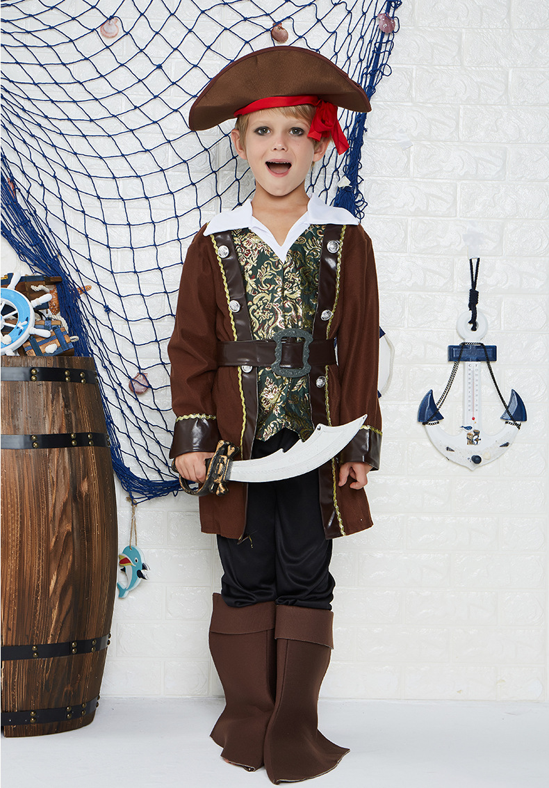 外贸加勒比海盗角色扮演服装男童侯爵小海盗节日派对舞台表演服饰