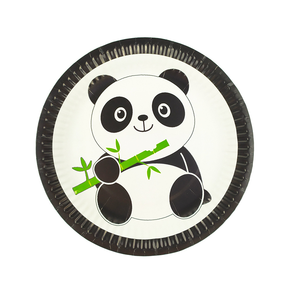 儿童可爱熊猫主题生日派对用品 纸盘 纸杯餐具 桌布 拉旗装饰套装