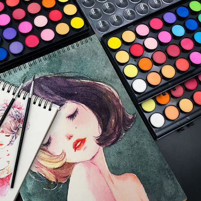 初学者手绘美术画画颜料小学生儿童水粉颜料粉饼固体水彩颜料套装