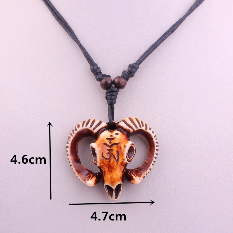 一件代发货 抛光高品质旅游纪念品复古盘羊项链仿骨骨雕吊坠项链