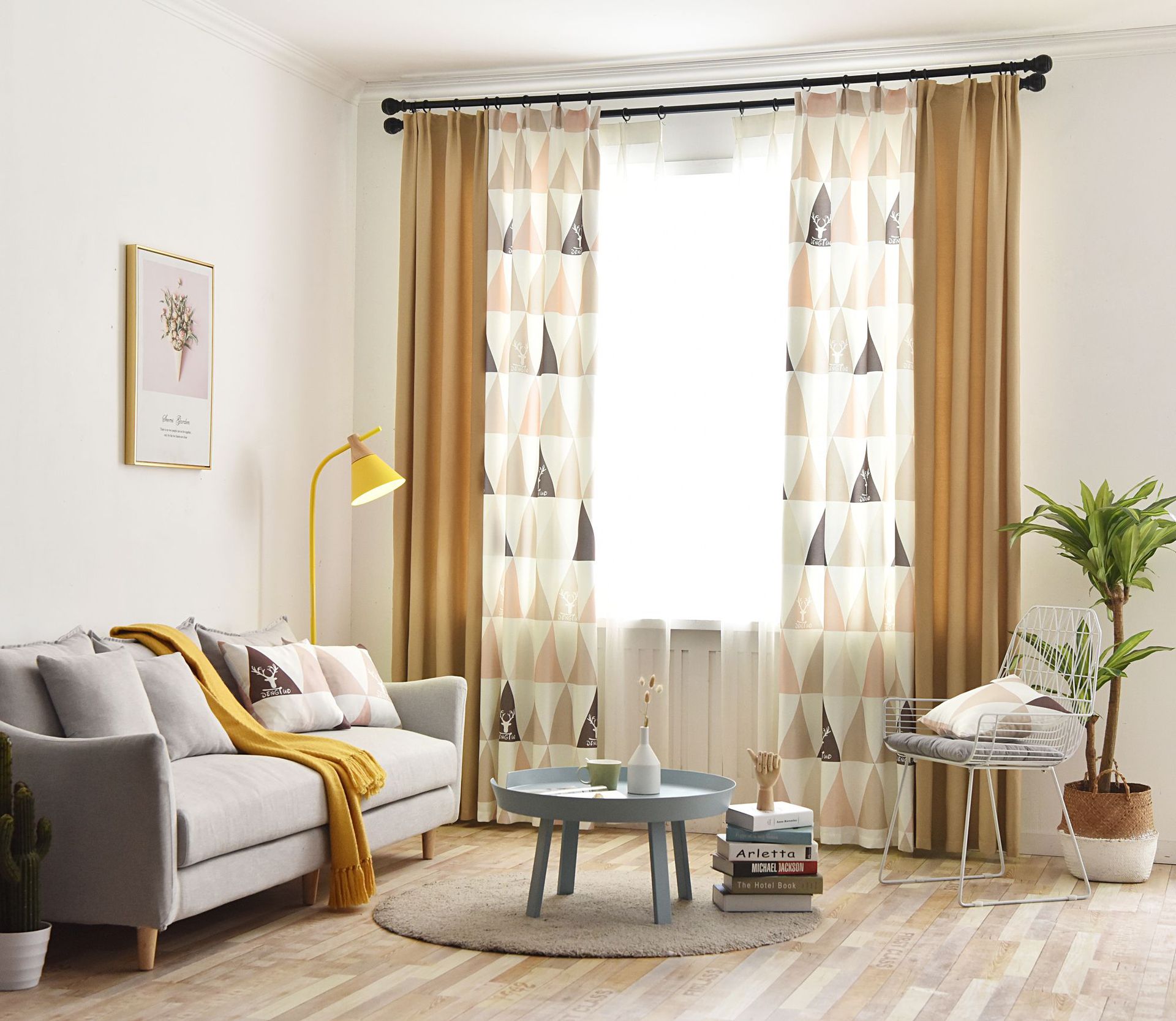 北欧风格窗帘成品ins三角小窗飘窗卧室遮光窗帘客厅简约现代