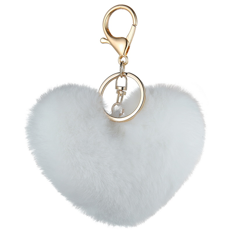 New Imitation Rex Rabbit Hairy Ball Heart Keychain Creative Plush Peach Heart Luggage Accessories Personality Automobile Hanging Ornament