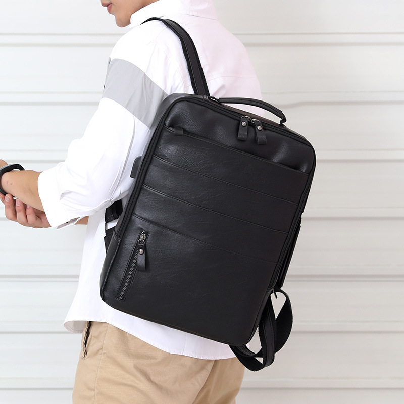 Korean Style Large Capacity Backpack Men's Pu Fashion Travel Bag Casual Men's Bag Fashion Trend Computer Backpack Wholesale
