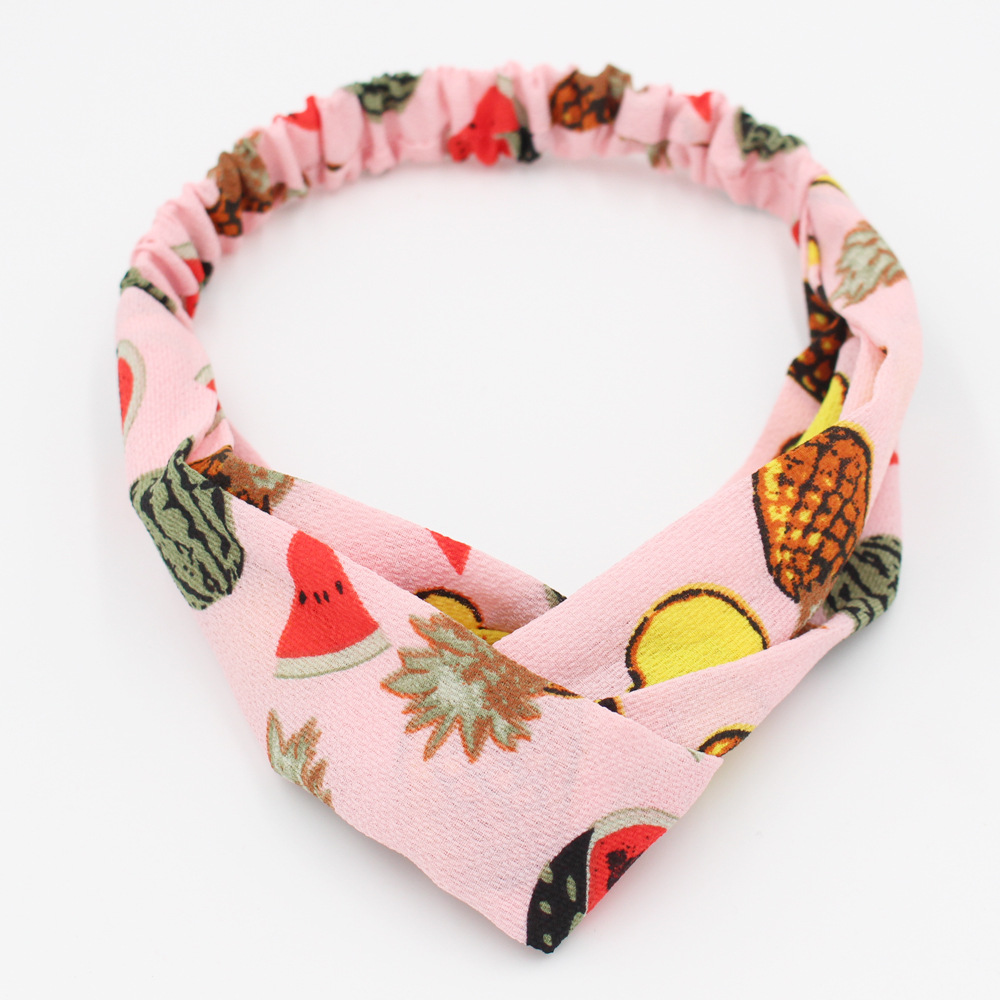 韩版新款头饰发带可爱水果弹力交叉印花头巾女士发箍束发带发饰品