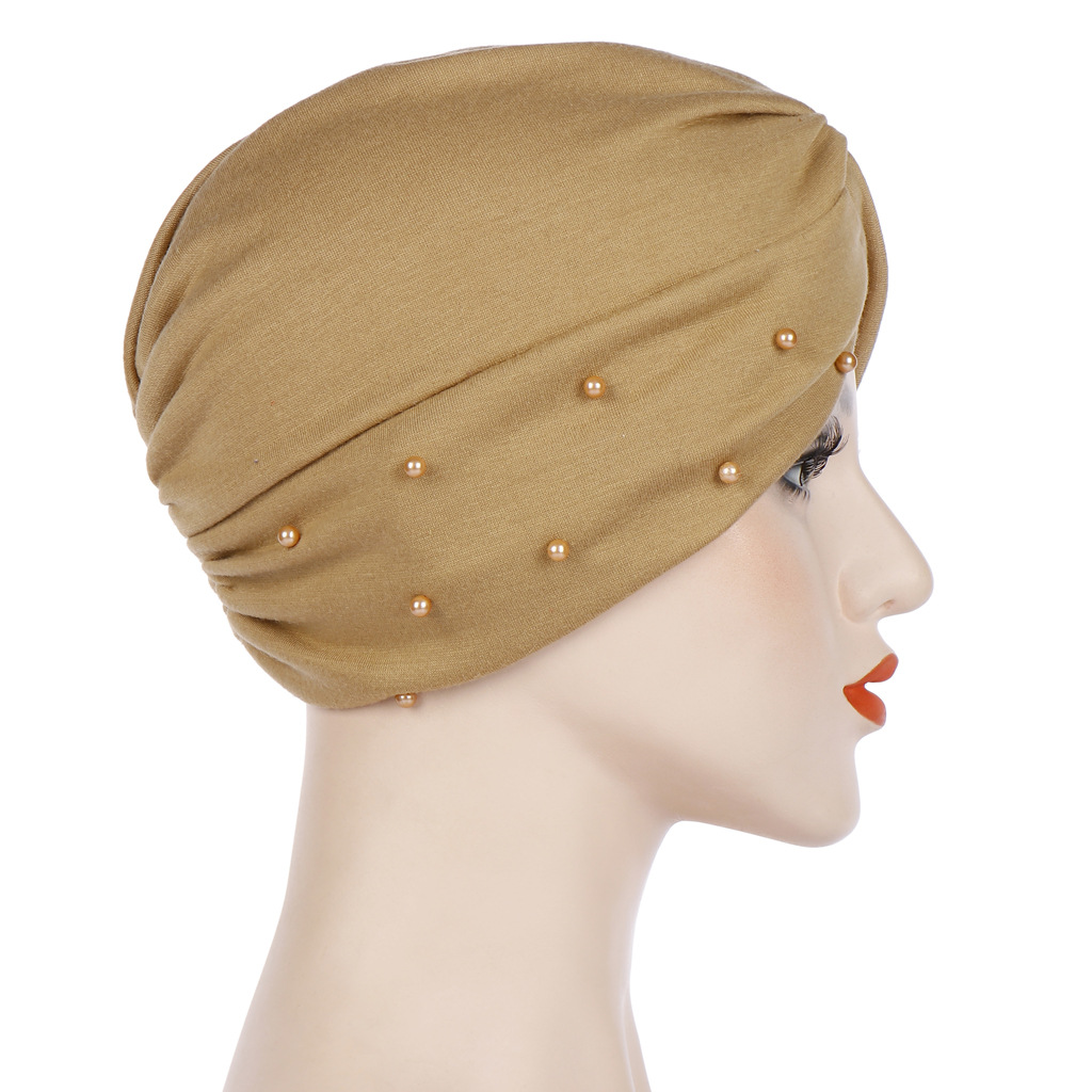 亚马逊新款 钉珠扭扭头巾帽包头帽穆斯林头巾帽包头帽热卖现货