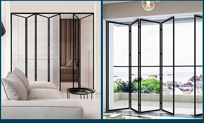 极窄铝钛合金边框玻璃大折叠门推拉移门办公室阳台客厅对折隔断门