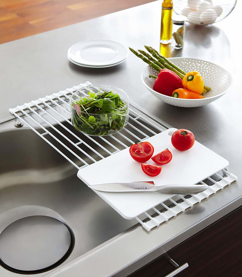 Iron Folding Sink Drain Rack Kitchen Vegetable Washing Sink Draining Curtain Vegetable Fruit Bowl Dish Drain