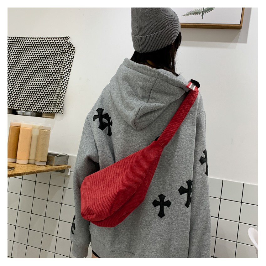 Dumpling Bag Women's 2019 Men's and Women's Ins Fashion Leisure Artistic Style Waist Bag Corduroy All-Match Crossbody Shoulder Bag