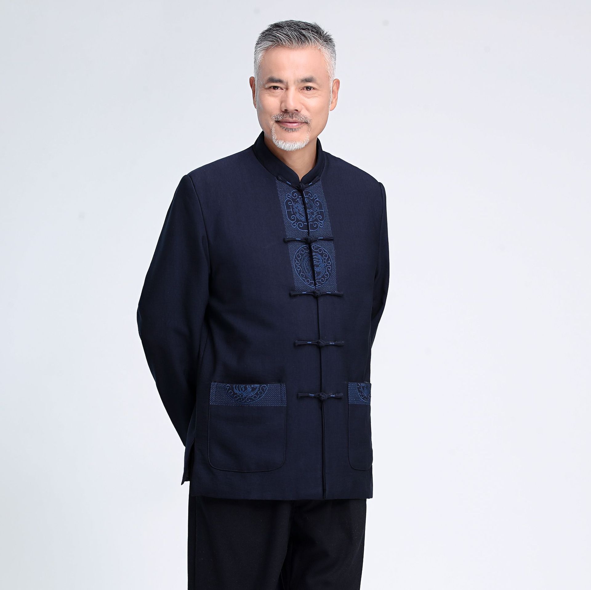 中国风中式亚麻2822-1唐装男士长袖上衣 中老年长袖衬衫/有套装