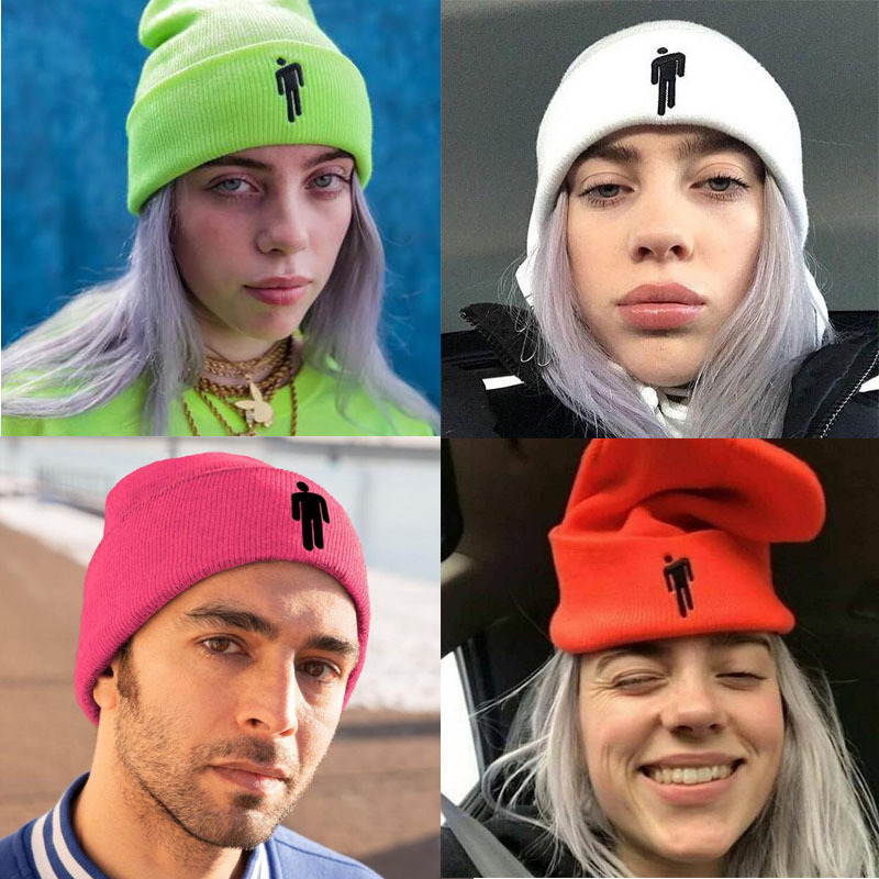 billieeilish速卖通亚马逊刺绣针织帽毛线帽小人厂家直销荧光帽