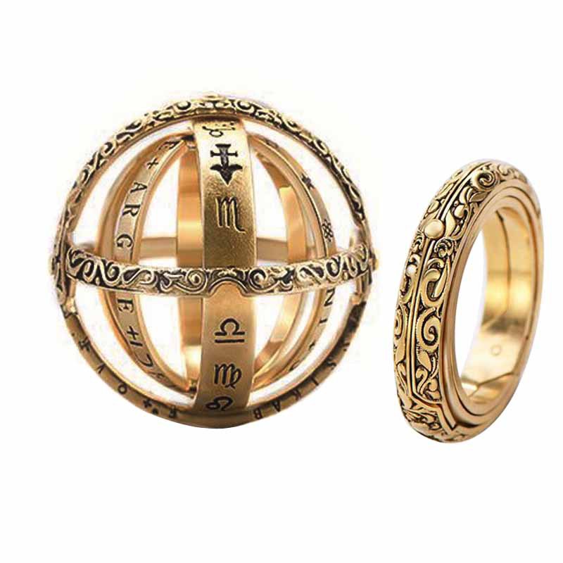 wish爆款天文球戒指德国复古翻转变形宇宙地球仪戒指情侣两用吊坠