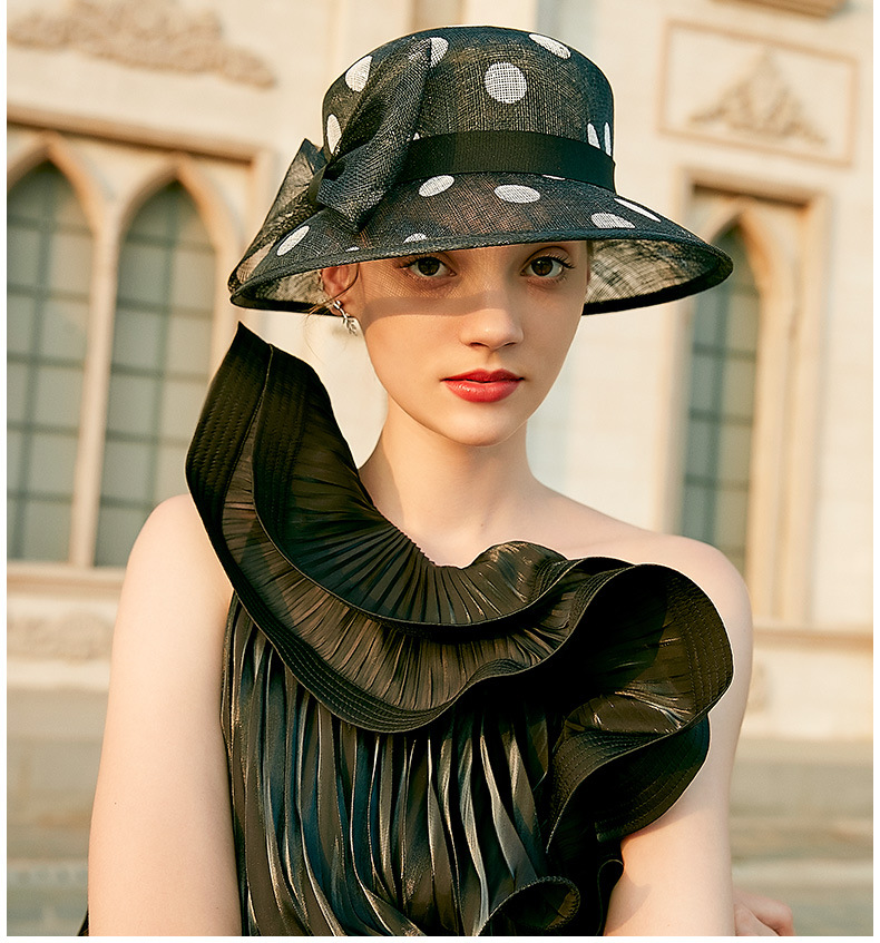 克劳迪服饰优雅波点麻纱晚装宴会女士帽子 定制欧美英国皇室礼帽