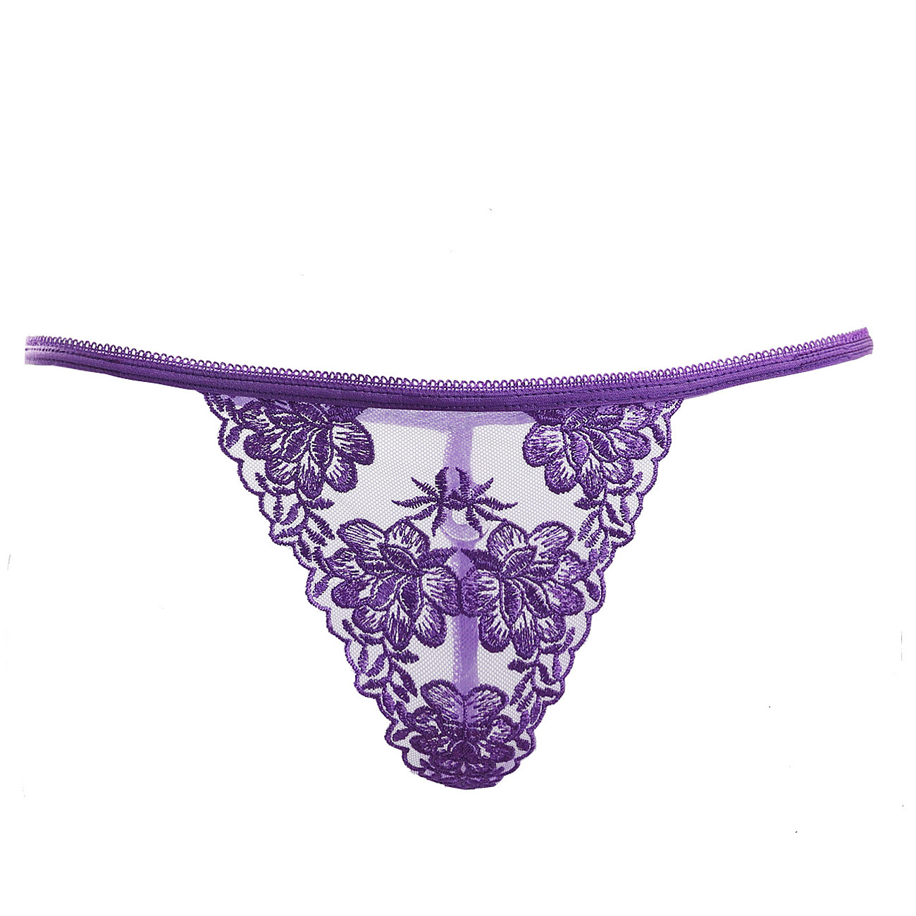 新款一片式无痕刺绣透明一条线丁字裤 女士内裤一根绳t裤情趣诱惑