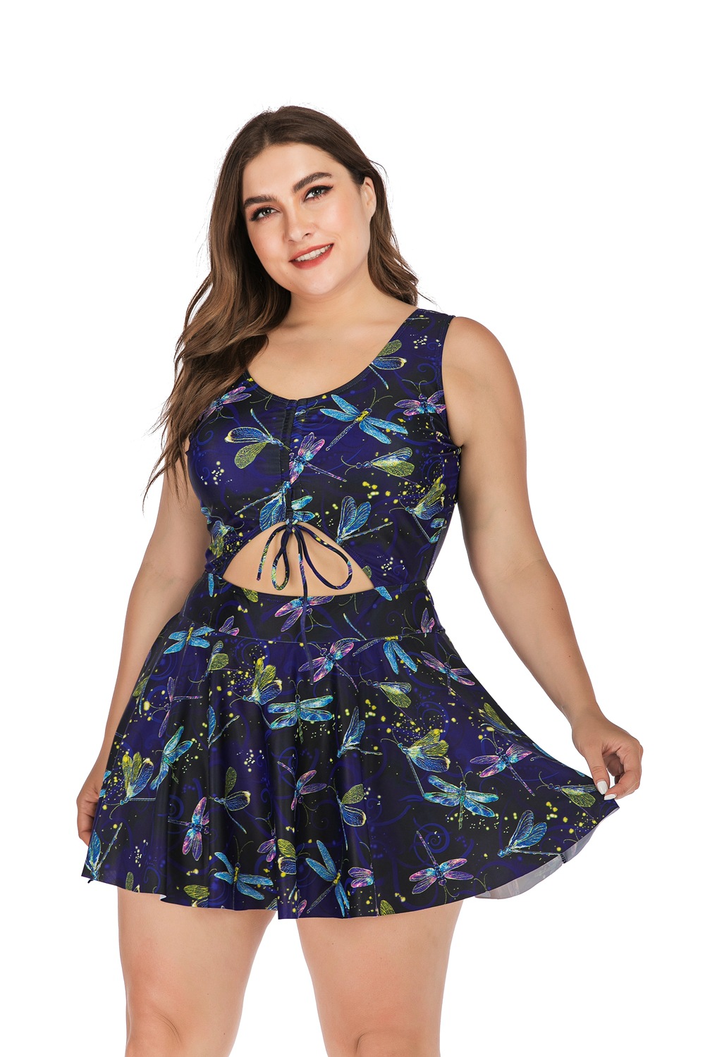 欧美肥婆泳装 超大码泳衣 2019新款加肥加大码裙式连体泳衣 女士