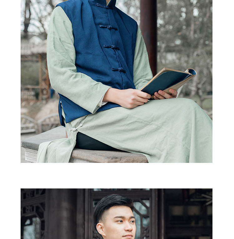 新款民国长衫男士棉麻长衫古装长袍老爷装马褂少爷服演出服