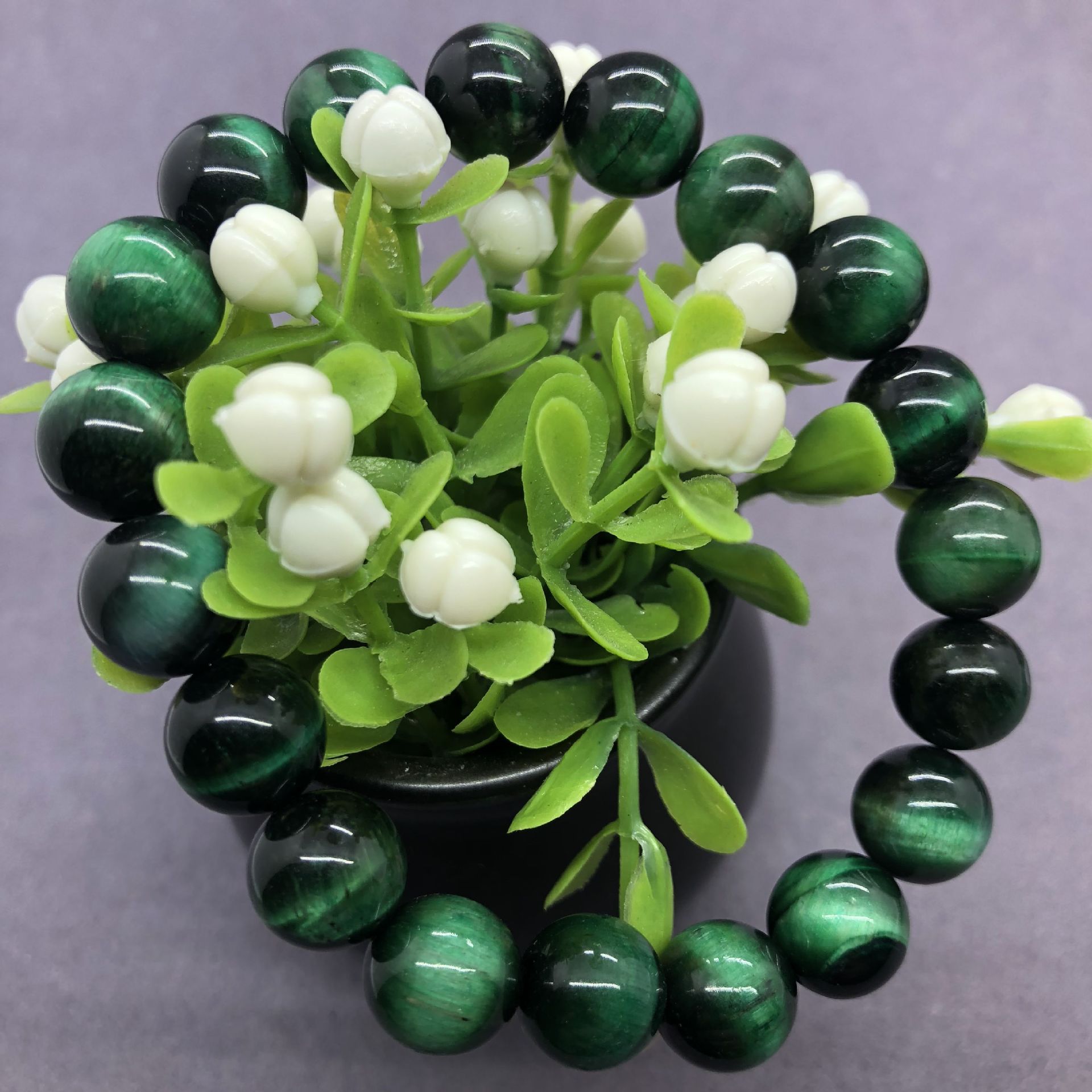 7色多彩虎眼石圆珠手链 男女式黄绿金红紫蓝手工编织虎石手串批发