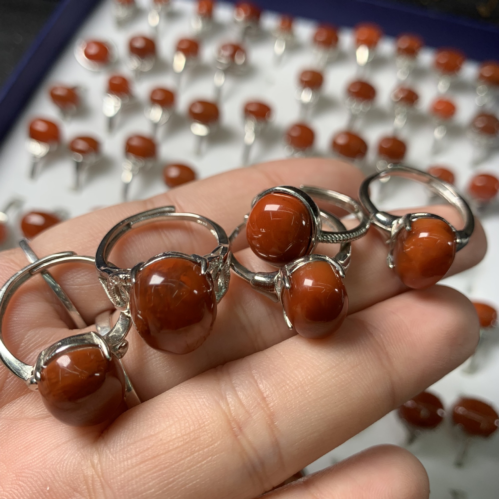 Ring Wholesale Natural South Red Agate Ring Full Color Full of Meat Open Mouth Design South Red Ring Factory Wholesale