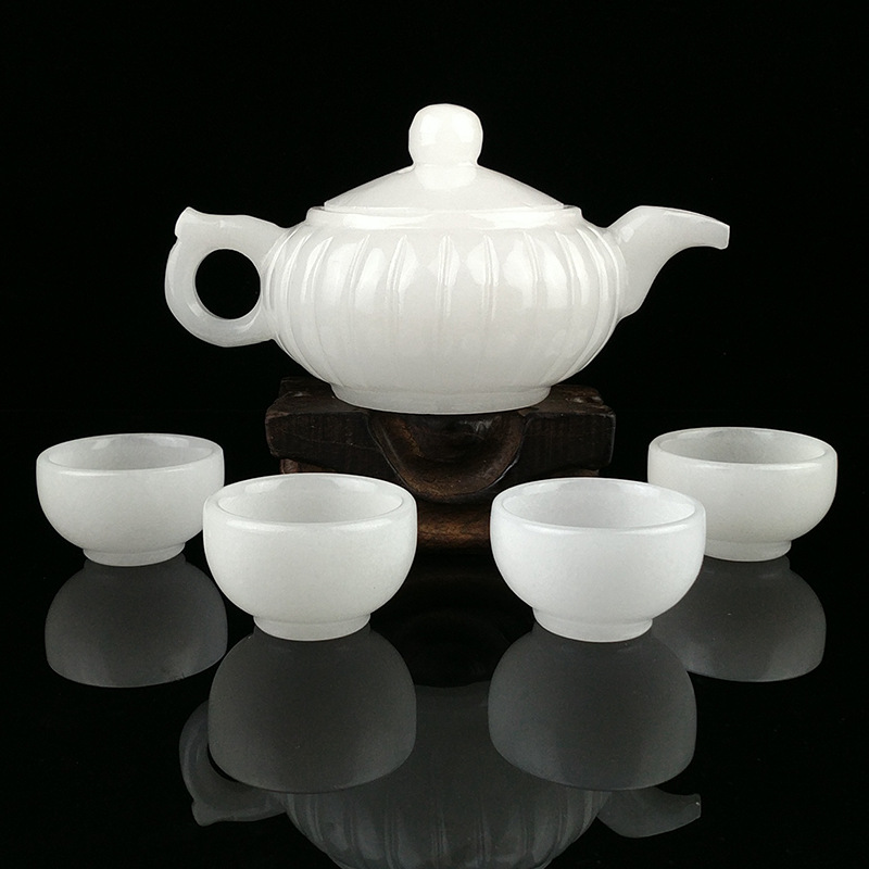 天然汉白玉茶壶玉石摆件 办公家居茶具套装 精美礼品厂家特价直批