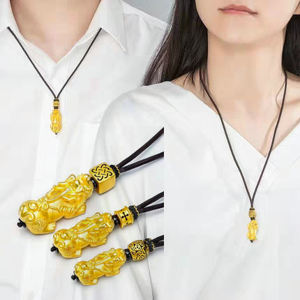 黄金貔貅吊坠男 招财3d硬金新款编绳镀金999仿金项链女转运珠情侣