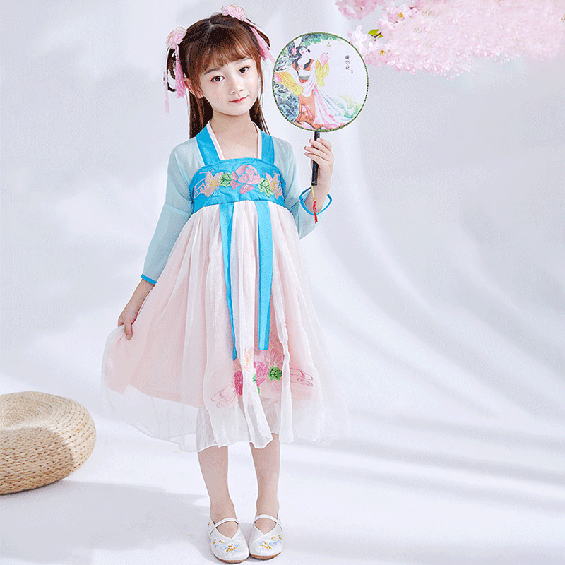 女童中国风汉服儿童齐胸襦裙仙女古装超仙红色洋气古风雪纺连衣裙