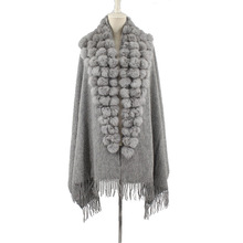 羊绒羊毛披肩真兔毛三角球球妈妈礼物围巾时尚保暖速卖通ebay外销