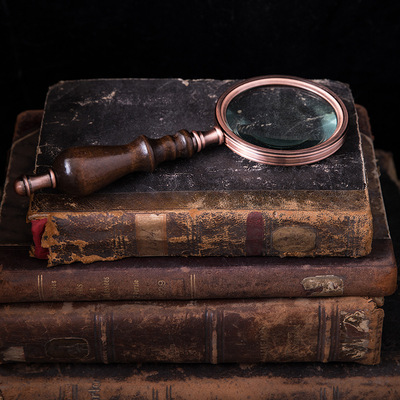 复古做旧手持实木手柄放大镜样板间软装摆件装饰饰品摄影拍照道具